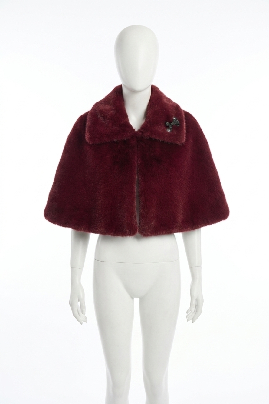 NEW JOSEPH RIBKOFF faux fur cropped cape jacket in merlot